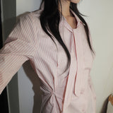Tipe Geek-chic Prepee Stripe Tie Set Shirt