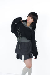 laceup ribbon knitset(black)