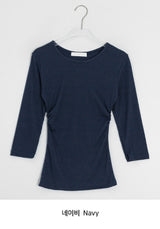 Onepie U-neck/V-neck Side Shirring Three Quarter Sleeve Tee