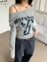 Rush Star Off-Shoulder Print Long-Sleeve Tee (4 Colors)