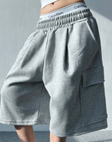 BASIC CARGO BERMUDA SWEAT PANTS🩶🖤 - 2 COLORS