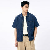 Oversized Pocket Short-Sleeve Denim Shirt Indigo