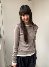 カニットダイアゴナルボタンラウンド長袖Tシャツ
