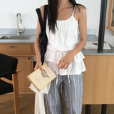 Veronica Hem Frill Tiered String Sleeveless Blouse (2 colors)