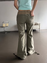 リズリー エラスティック ウエスト コットン ブーツカット パンツ 2カラー