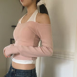 Wrapton Fleece-Lined Slit Slim V-neck Knit T-shirt