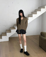 Teoleu V-neck button-down long-sleeved jacket