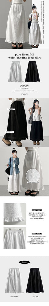 Pure Stripe Linen Banding Long Skirt
