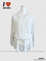 White Hood Pullover Belt One-Piece Dress Top