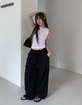 ヨアコットンピンタックワイドバンディングパンツ