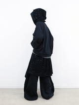 RELABEL (Dark Night Weave) デタッチャブルクロスフラップハイプレジャーラインストーンエンベリッシュメントカットアウトデザインカジュアルスウェットパンツ