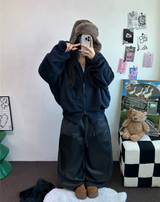 ストリング💙レザーダブルリベットロングパンツ💙🖤2カラー