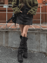 Tray Velvet Washed Denim Skirt