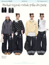 BETWEENAND「Hokkaido Snow」Winter Penguin Embroidery – Original Autumn/Winter Design, Slimming Effect, Thickened Denim Jeans