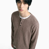 Waffle Crop Henley Neck T-shirt Ash Beige