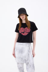 HEART LOGO CROP T-SHIRT / BLACK