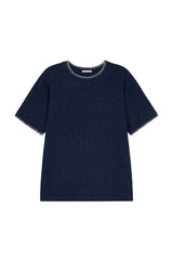 キルステッチセミマッスルフィットニットショートスリーブTシャツ