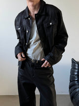 [SET UP가능] Black coating denim jacket