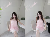 peach chiffon frill lace dress (cardigan set)