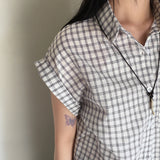 Lupo Linen Roll-Up Pocket Checkered Short Sleeve Shirt