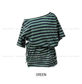 Multi stripe strap off-shoulder short sleeve