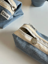 Clam round pencilcase _ Corduroy warm blue
