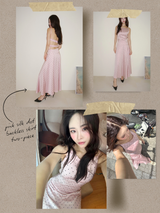 pink silk dot backless skirt two-piece