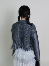 Gamants coloring gradation fringe long-sleeve cropped wool knitwear