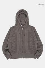 Cable twisted knit hood zip-up