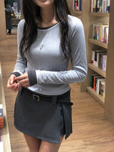 Todu Round See-through Long Sleeve T-Shirt