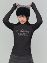 レタリングキュービックタートルネックTシャツ - ブラック,ネイビー