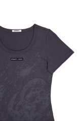 プリントコットンクロップTシャツ グレー