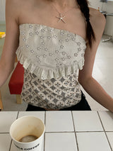 Punching Detail Paisley Sleeveless Tube Top