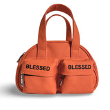 HALF MOON SHOULDER HAND BAG_SMALL-Hybrid leather Orangeblack