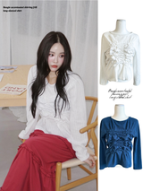 Beagle accentuated shirring frill long-sleeved shirt