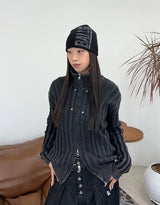 Terry Pigment Ribbed Knit Zip-Up