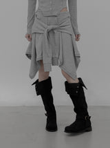 Knotted Unbalanced Sweat Midi Skirt
