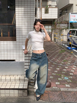 リブハーフネックTシャツ (4C)