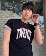 Untitled Crack Heart Applique Crop Short Sleeve Black