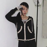 Aesha Lace Coloring Two-Way Knit Hooded Zip-Up