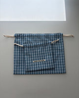 Pattern string pouch - blue check , M size