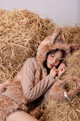 Rose Island Winter Fawn Fur-patch Knit Shorts with Drawstring and Pom-pom Leg Warmers