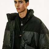 reversible wrinkles nylon high neck puffer