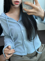 SEMI SEE THROUGH BOUCLE HOODIE CARDIGAN 🩵🩶🖤🧸4COLOR