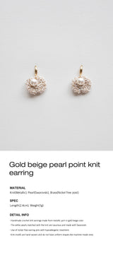 Gold beige pearl point knit earring