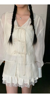 Lily frill shirring lace skirt