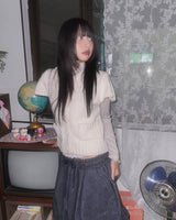 (2color) Pocket Wool Flare Half-Sleeve Cardigan