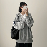 Moco Number Patch Embroidery Overfit Two Way Hooded Zip-Up