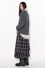 Heavy industry water-washed hand-distressed cable-knit sweater