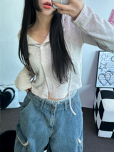 SEMI SEE THROUGH BOUCLE HOODIE CARDIGAN 🩵🩶🖤🧸4COLOR